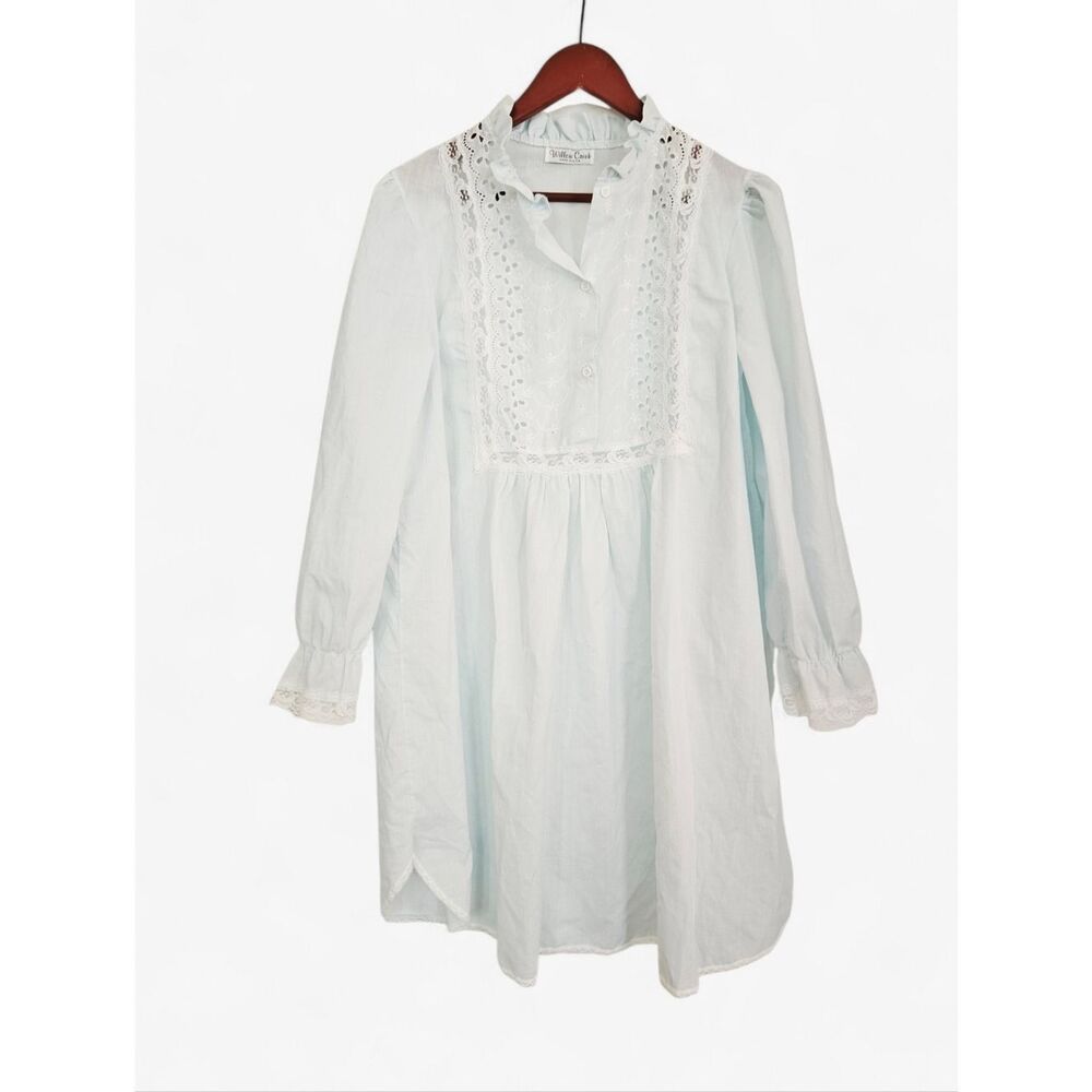 Vintage Willow Creek Baby Blue Lace Trim Eyelet Detail Babydoll Nightgown L